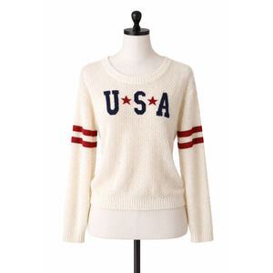 USA Open Weave Coastal Knit Sweater Nautical Boating Beach Grayson Threads Med